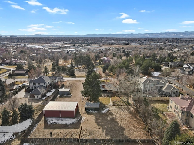 drone / aerial view featuring a mountain view