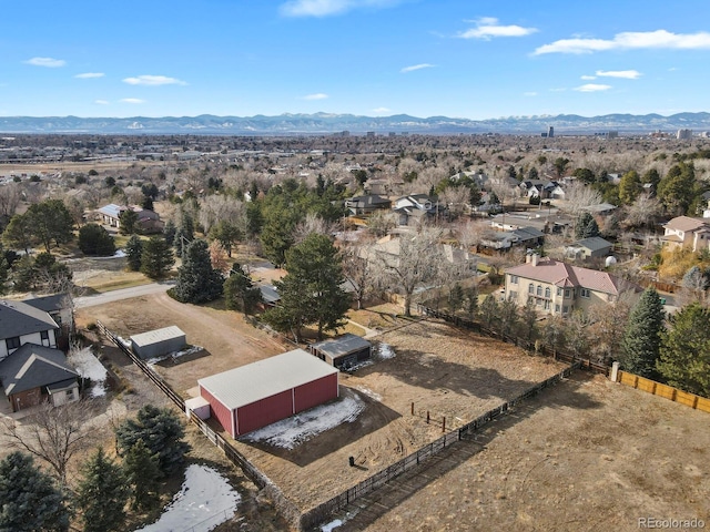 drone / aerial view featuring a mountain view