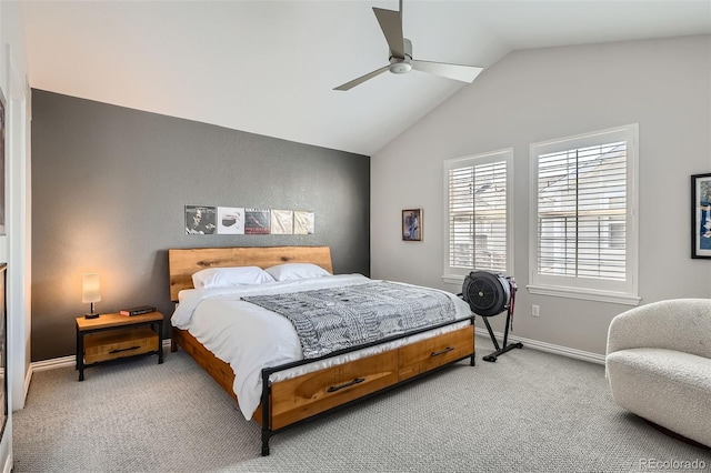 8300 Fairmount Dr Unit Aa102, Denver, CO 80247 - bedroom with light carpet, vaulted ceiling, baseboards, and a ceiling fan