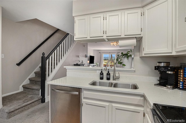 8259 S Fillmore Cir, Centennial, CO 80122 - kitchen featuring dishwasher, white cabinets, light countertops, and electric stove