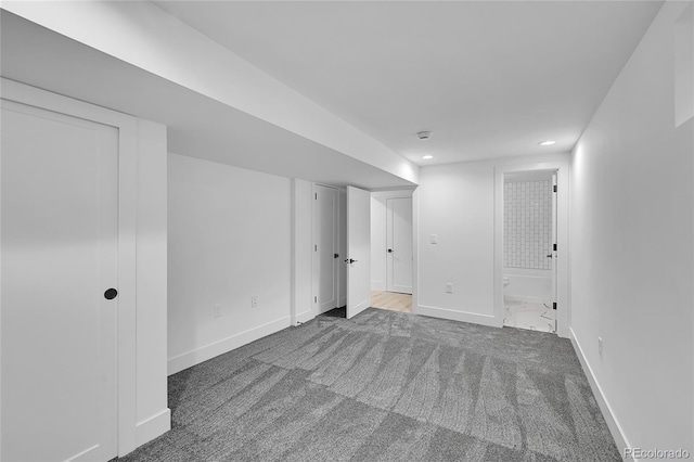 basement with carpet floors