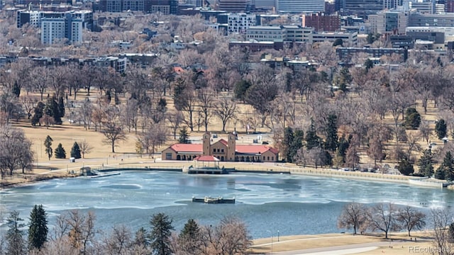 aerial view with a city view