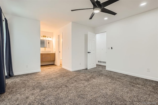 19859 E Prentice Pl, Centennial, CO 80015 - unfurnished bedroom with recessed lighting, carpet floors, connected bathroom, and a ceiling fan