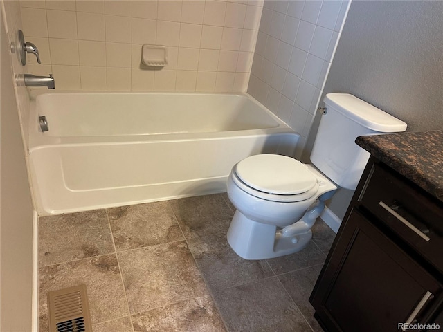 full bath with visible vents, toilet, and vanity