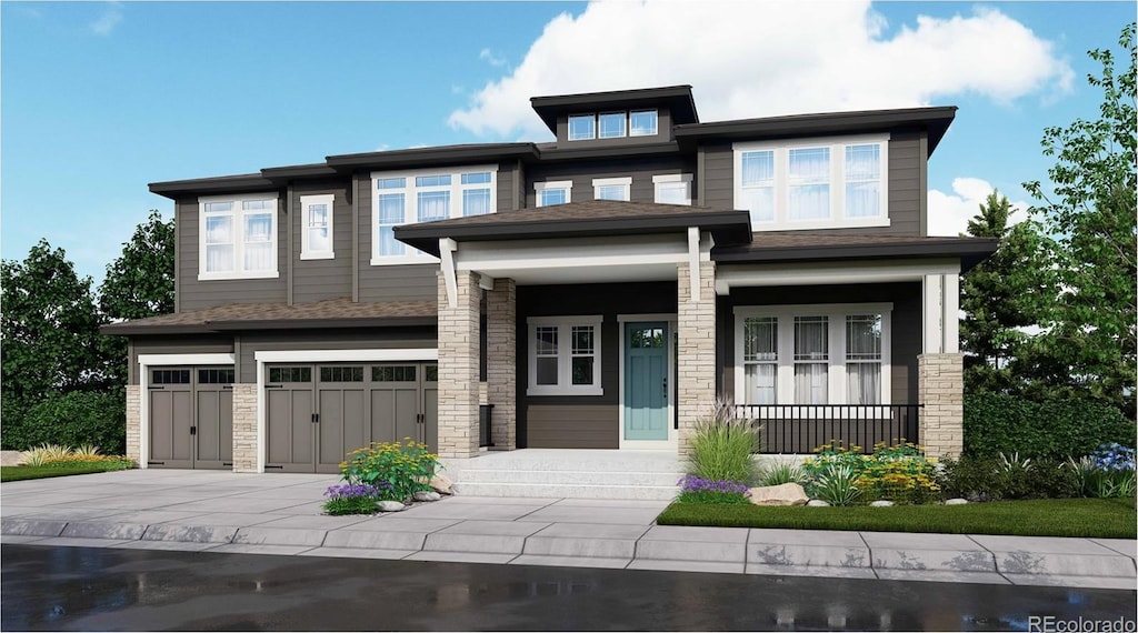 prairie-style home featuring covered porch