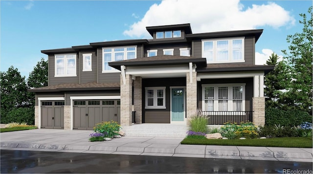 prairie-style home featuring covered porch