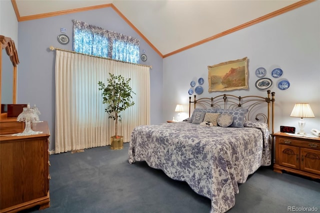 5155 W Quincy Ave Unit L101, Denver, CO 80236 - bedroom with dark carpet, vaulted ceiling, and ornamental molding