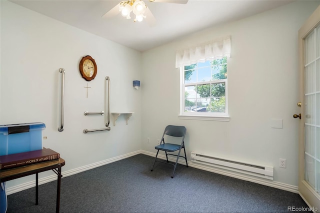 5155 W Quincy Ave Unit L101, Denver, CO 80236 - sitting room with a baseboard radiator, a ceiling fan, and carpet