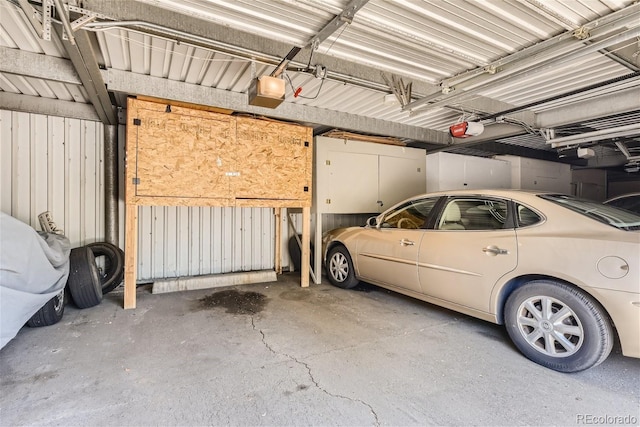 garage with a garage door opener