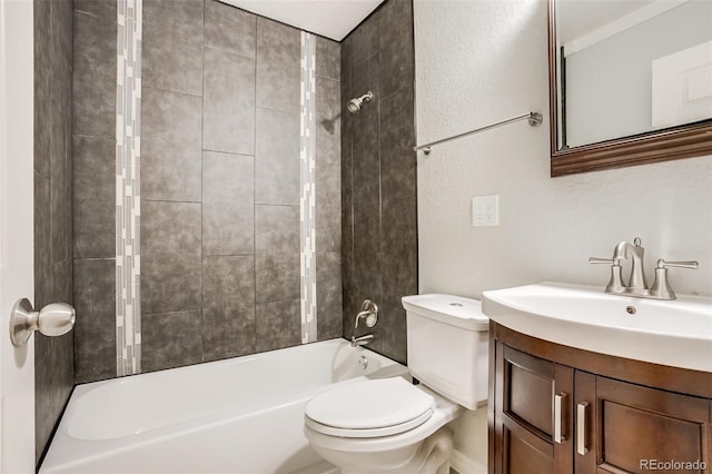 full bathroom featuring shower / tub combination, vanity, and toilet