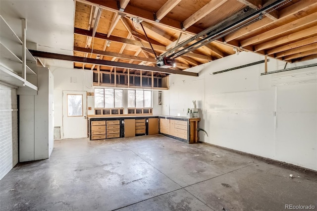 garage with a garage door opener