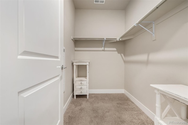 spacious closet featuring light carpet