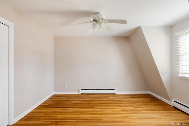 empty room featuring a healthy amount of sunlight, light hardwood / wood-style flooring, and a baseboard heating unit