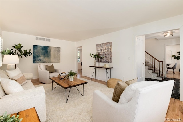 living room with light wood-type flooring