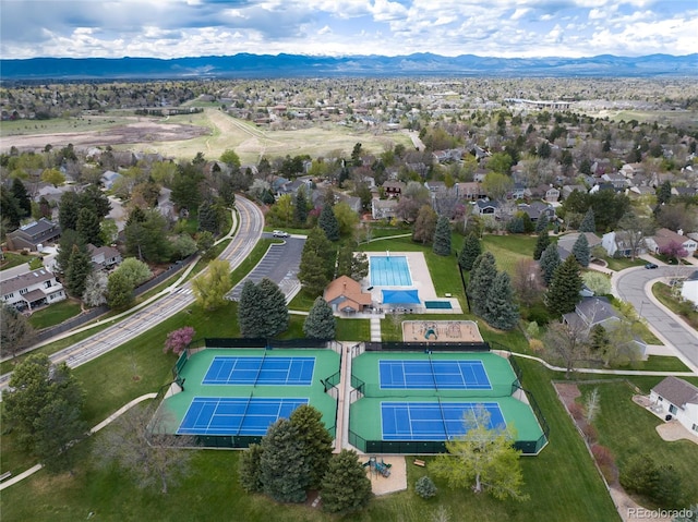 aerial view with a mountain view