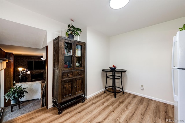 dining space with light wood-type flooring