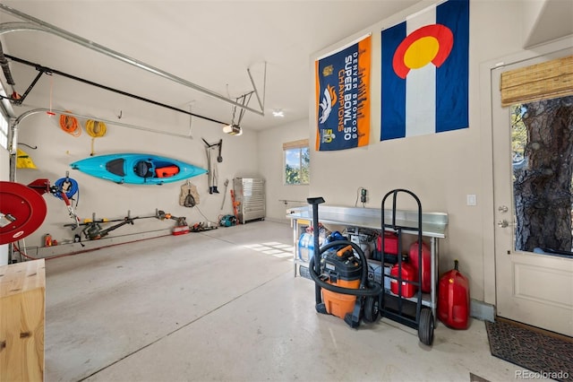 garage with a garage door opener