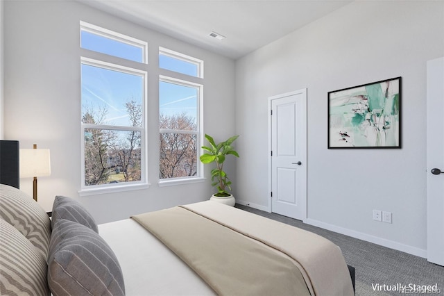 bedroom with multiple windows and carpet floors