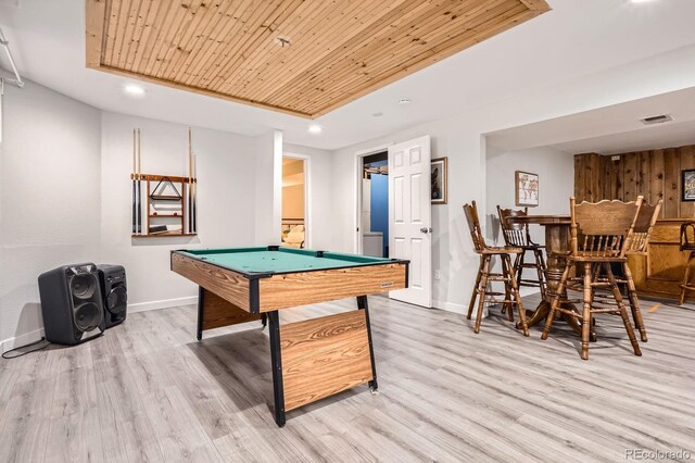 7198 Eaton Ct, Arvada, CO 80003 - game room featuring wood ceiling, billiards table, wood finished floors, recessed lighting, and baseboards