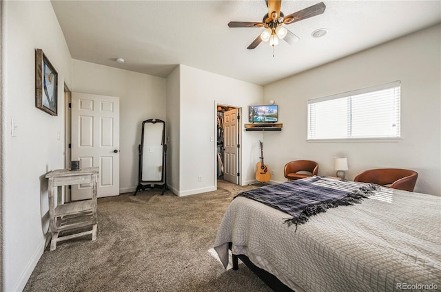 40051 Cold Iron Rd, Ramah, CO 80832 - carpeted bedroom with a walk in closet, baseboards, a ceiling fan, and a closet