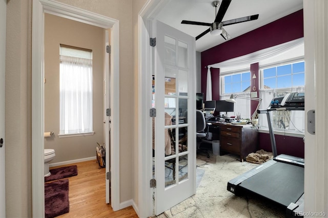 interior space featuring ceiling fan and light hardwood / wood-style floors