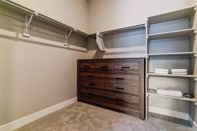 spacious closet featuring light colored carpet