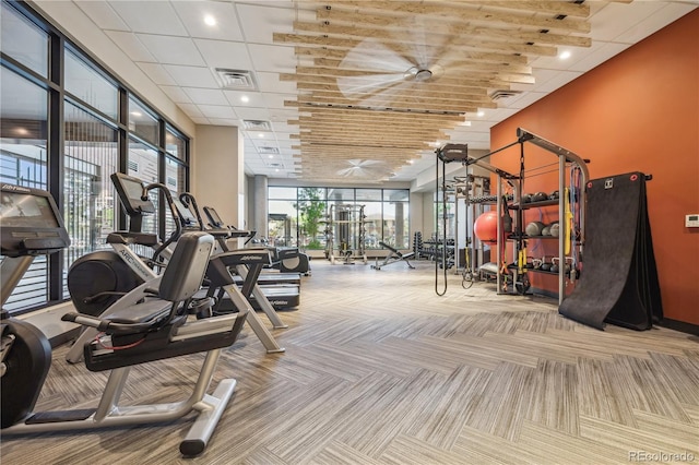 workout area with light carpet