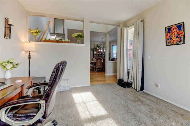 home office with carpet floors