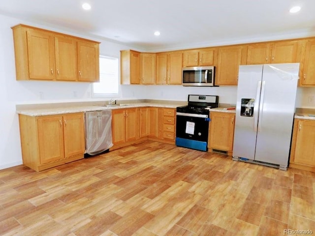 kitchen featuring light hardwood / wood-style floors, appliances with stainless steel finishes, and sink