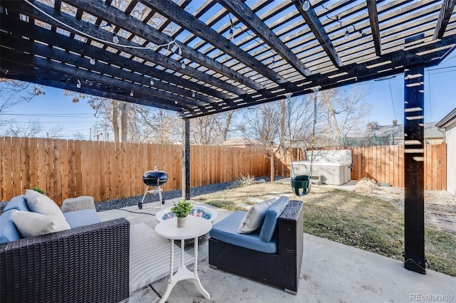 view of patio featuring a fenced backyard and a pergola