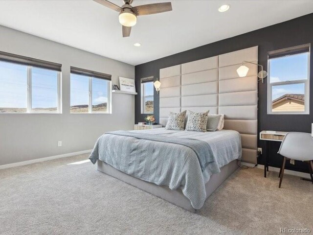 11426 Box Turtle Ct, Parker, CO 80134 - carpeted bedroom with recessed lighting, baseboards, and ceiling fan