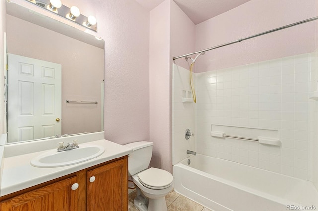 full bathroom featuring vanity, tile patterned floors, shower / bathtub combination, and toilet