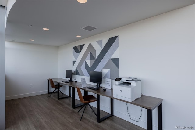 1700 Bassett St Unit 513, Denver, CO 80202 - office with wood finished floors, recessed lighting, baseboards, and arched walkways