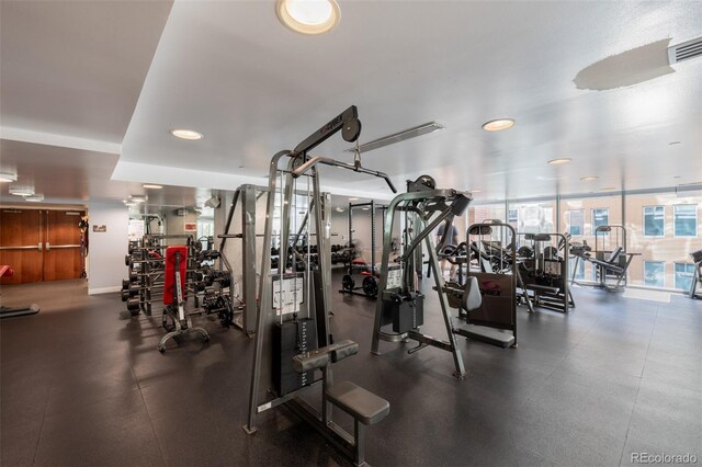 1700 Bassett St Unit 513, Denver, CO 80202 - gym featuring recessed lighting