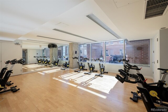 1700 Bassett St Unit 513, Denver, CO 80202 - gym featuring wood finished floors and baseboards