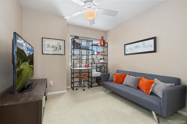 interior space featuring ceiling fan