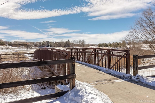 view of snow covered patio