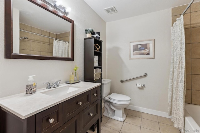 full bath with tile patterned flooring, vanity, visible vents, and toilet