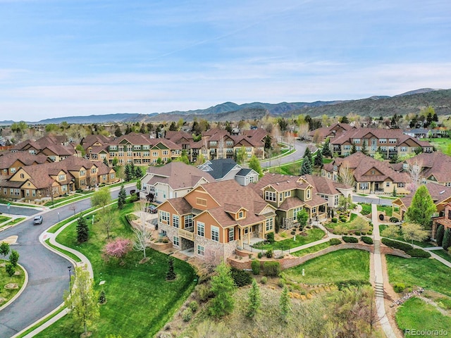 birds eye view of property featuring a residential view and a mountain view