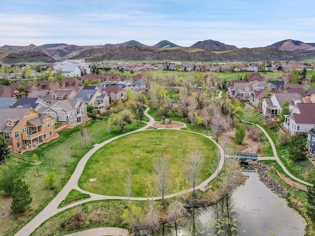 bird's eye view featuring a mountain view and a residential view