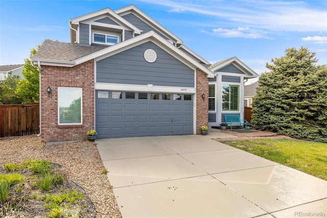 16839 Trail View Cir, Parker, CO 80134 - view of front of home featuring brick siding, concrete driveway, roof with shingles, and a garage