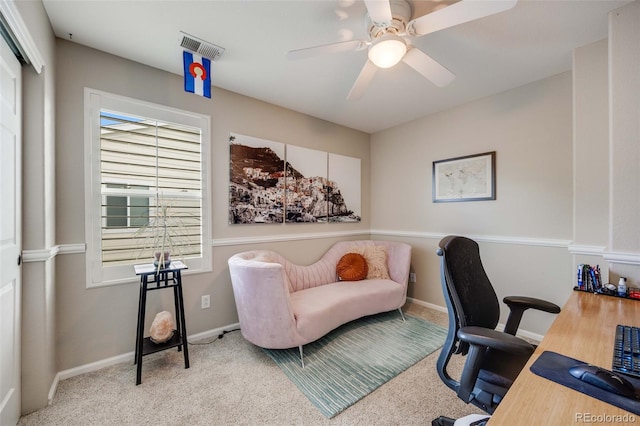 16839 Trail View Cir, Parker, CO 80134 - carpeted office space featuring a ceiling fan and baseboards
