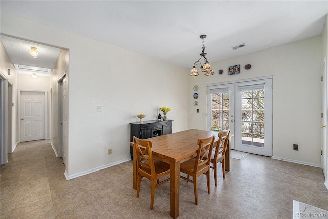 20137 E Prentice Pl, Centennial, CO 80015 - dining space featuring baseboards, french doors, and visible vents