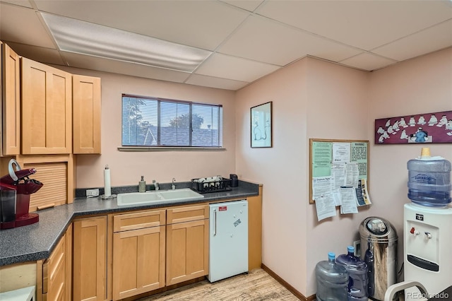 kitchen featuring sink, light brown cabinets, and a drop ceiling