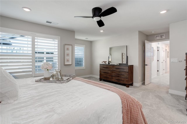 431 Courtfield Way, Castle Pines, CO 80108 - bedroom featuring light carpet, a ceiling fan, and recessed lighting