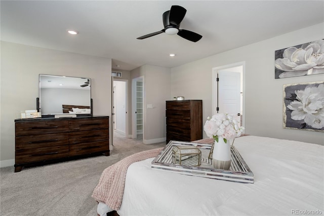 431 Courtfield Way, Castle Pines, CO 80108 - bedroom featuring light colored carpet, recessed lighting, and a ceiling fan