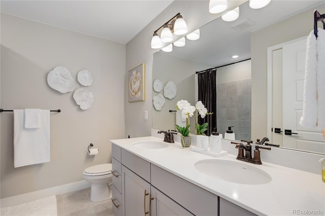 431 Courtfield Way, Castle Pines, CO 80108 - full bath with double vanity, tiled shower, and tile patterned flooring