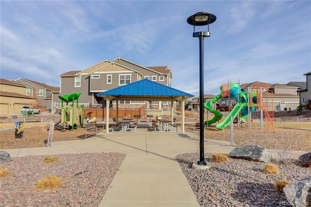 431 Courtfield Way, Castle Pines, CO 80108 - community play area with a gazebo, a residential view, and a patio area