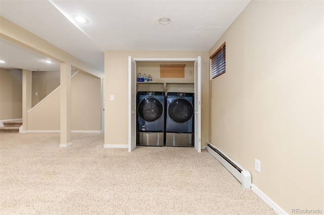1246 S Telluride St, Aurora, CO 80017 - laundry area featuring a baseboard heating unit, washer and clothes dryer, carpet flooring, and recessed lighting