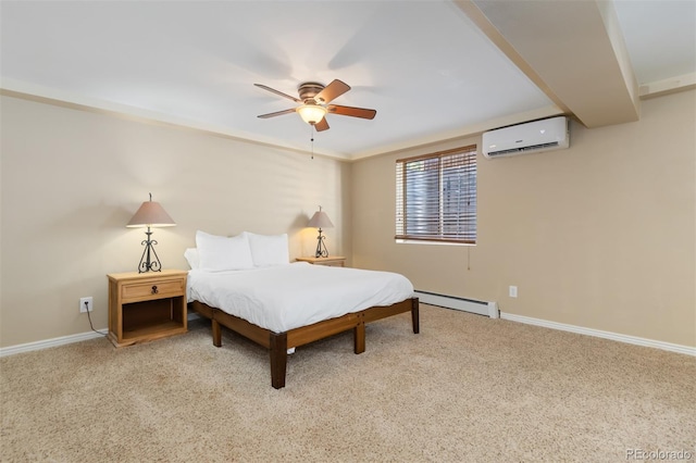 1246 S Telluride St, Aurora, CO 80017 - bedroom with an AC wall unit, a baseboard heating unit, carpet, and a ceiling fan